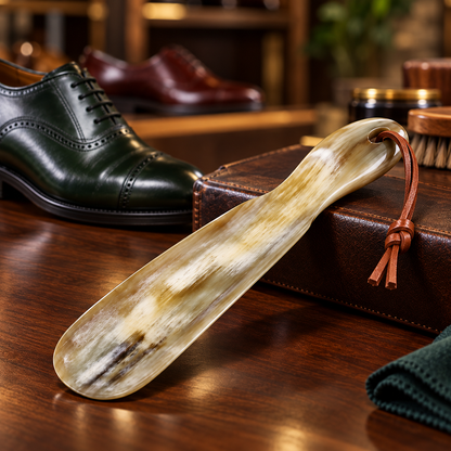 Abbeyhorn Flat 7" Shoehorn with Handle & Leather Thong