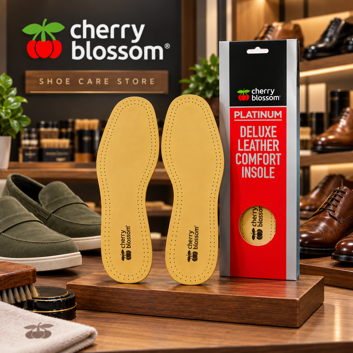 Cherry Blossom Deluxe Leather Comfort Insoles Mens 1 Pair All-Day Comfort