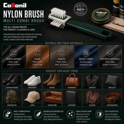 Collonil Nylon Brush - Multi Combi Brush for Leather & Sneaker Care with Perlon Bristles
