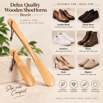 Deluxe Quality Wooden Shoe Horns Beech