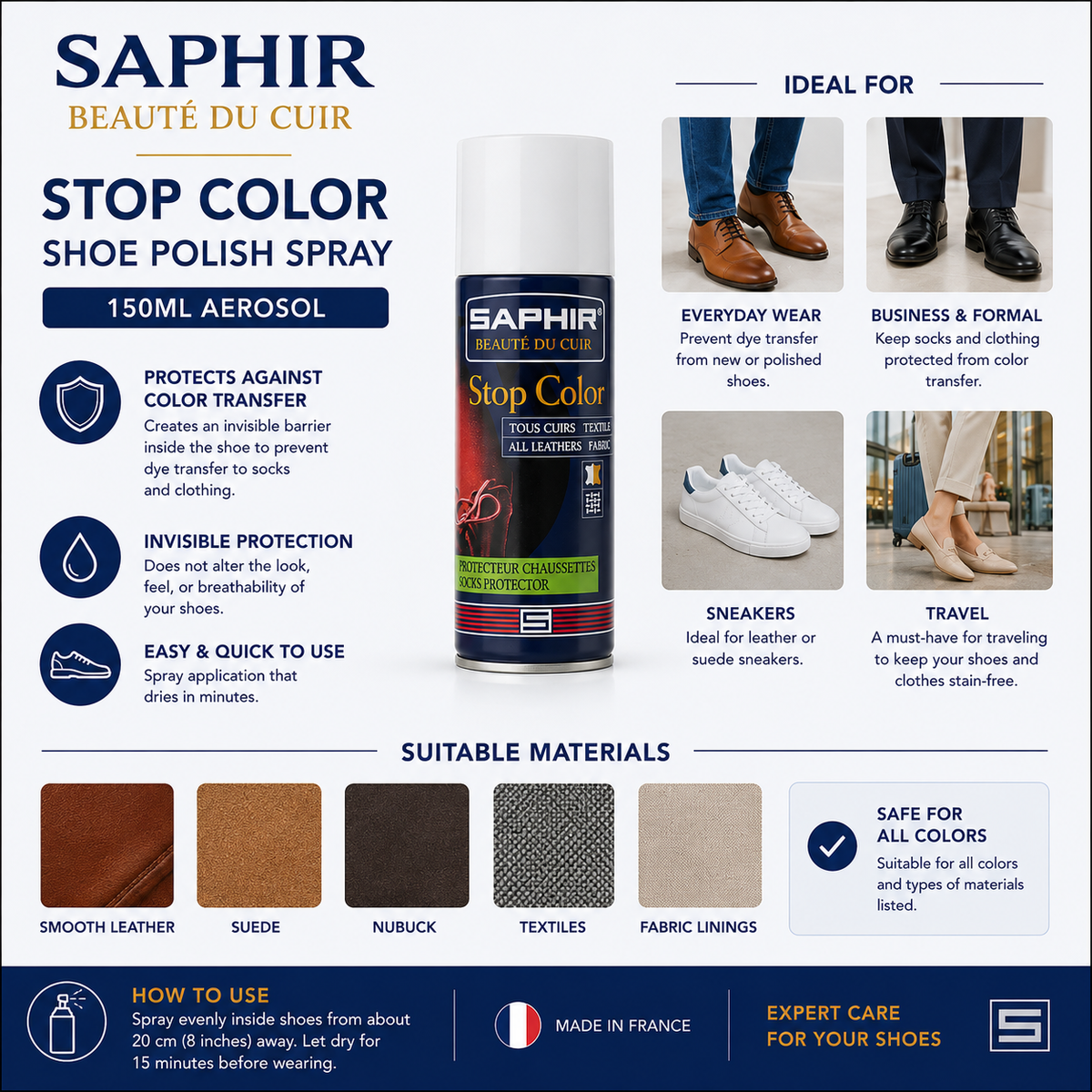 Saphir Shoe Polish Spray Beaute du Cuir Stop Color 150ml