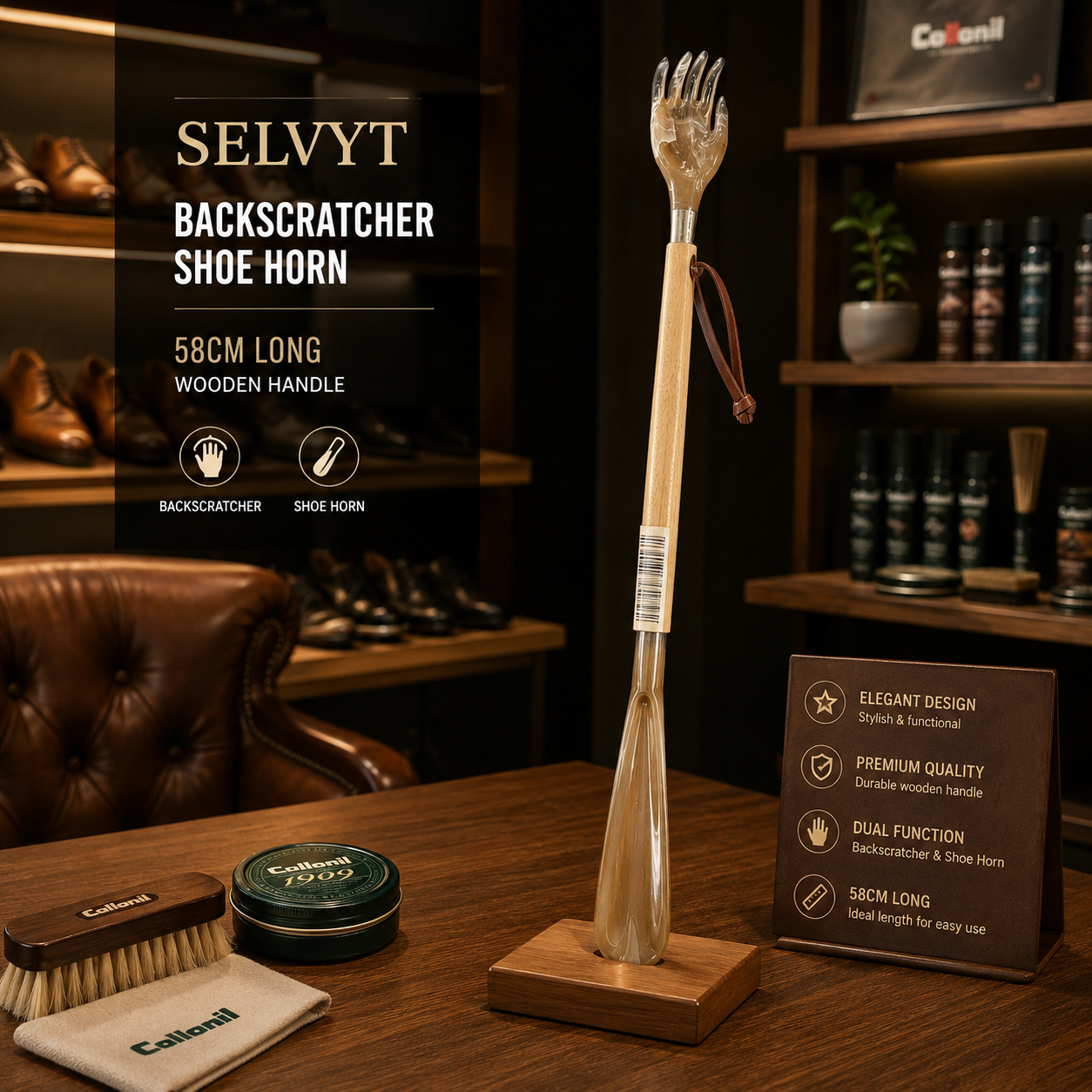 Selvyt Backscratcher Shoe Horn 58cm Long - Wooden Handle