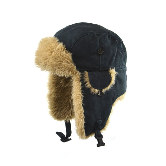 Crown Cap 1-46743 Cotton Duck Canvas Aviator Black Hat