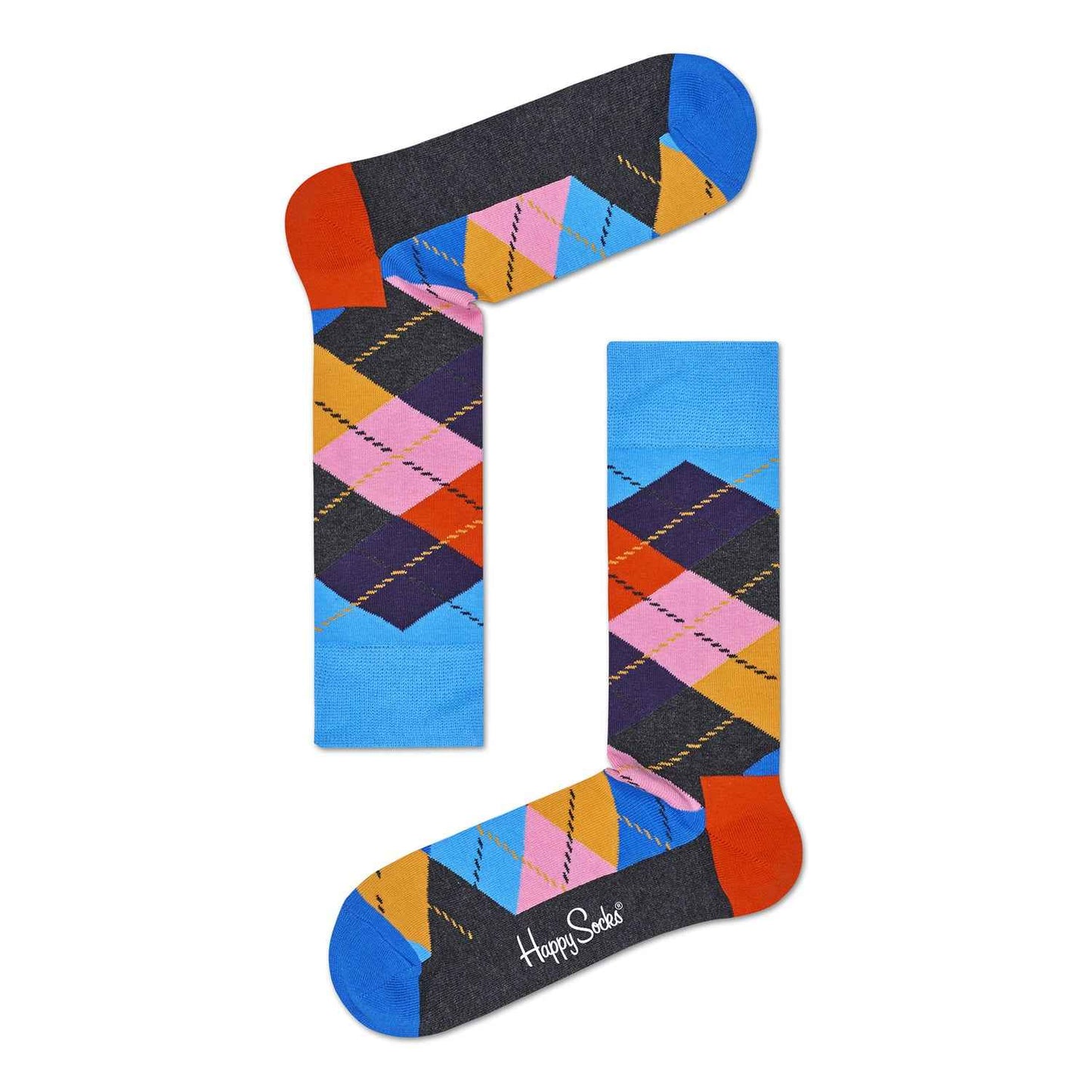 Happy Socks ARY01-6005 Colourful Argyle Crew Socks Unisex Cotton Patterned Socks
