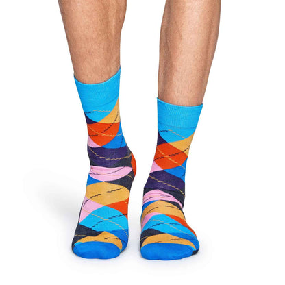 Happy Socks ARY01-6005 Colourful Argyle Crew Socks Unisex Cotton Patterned Socks