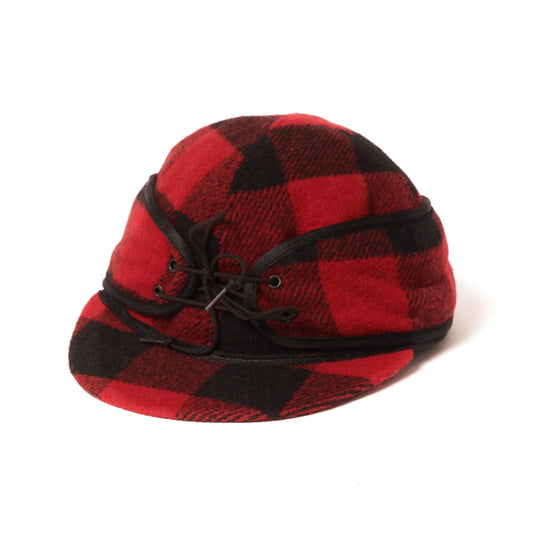 Crown Cap 1-46672 Buffalo Check Black/Red Wool Aviator Hat