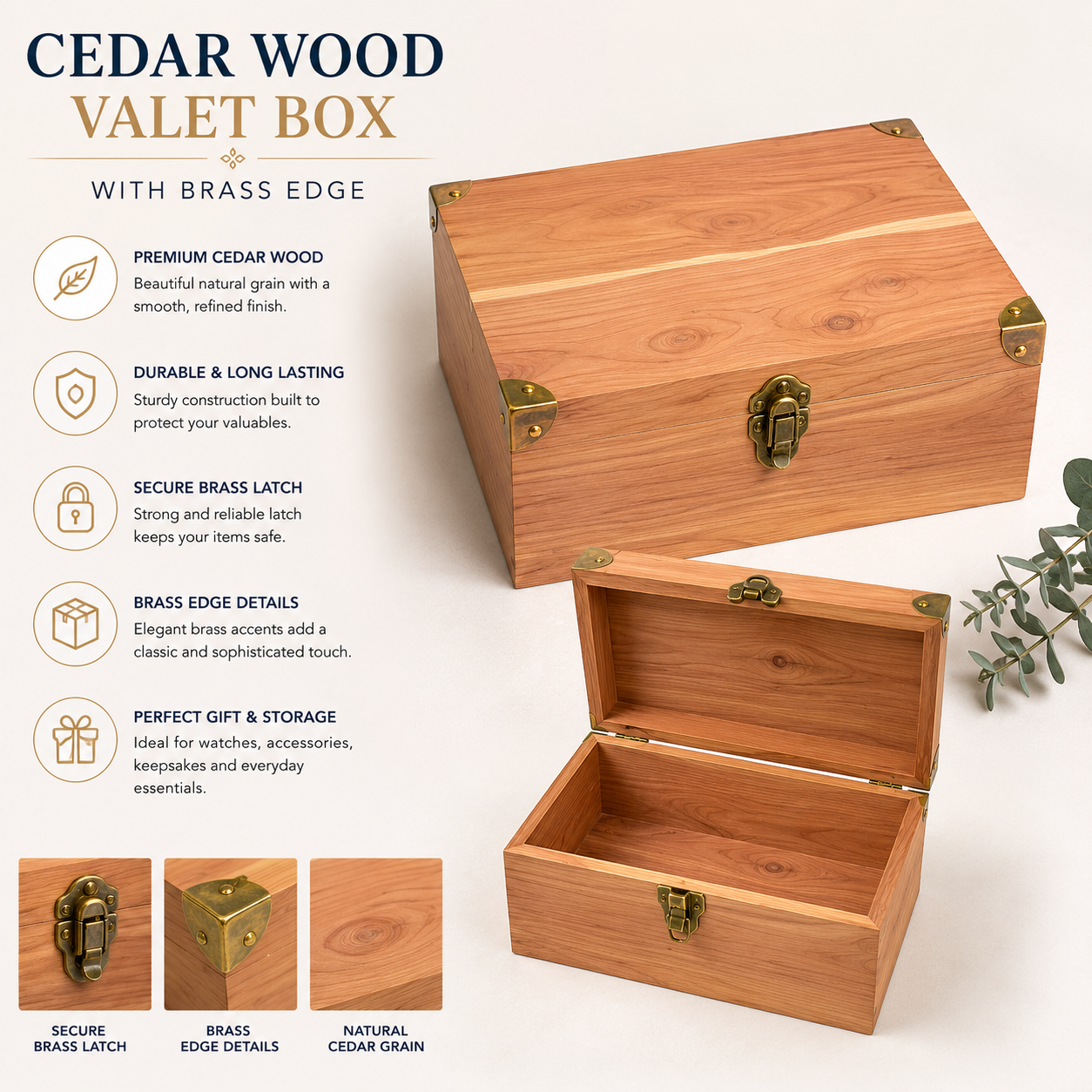 Cedar Wood Valet Box with Brass Edge
