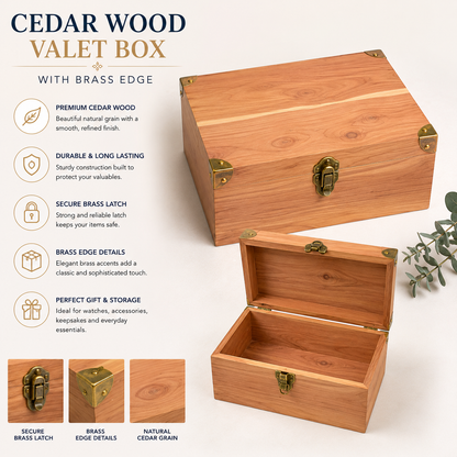 Cedar Wood Valet Box with Brass Edge
