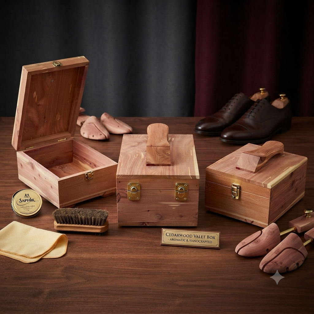 Cedarwood Valet Box with Feet and Shoe Rest