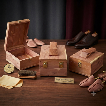 Cedarwood Valet Box with Feet and Shoe Rest