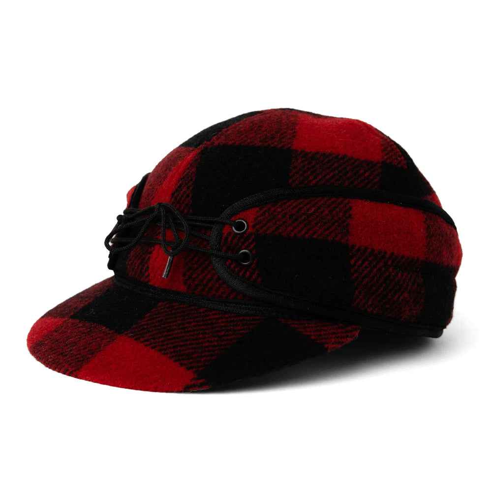Crown Cap 1-1701 Buffalo Check Hat Black/Red with Tie
