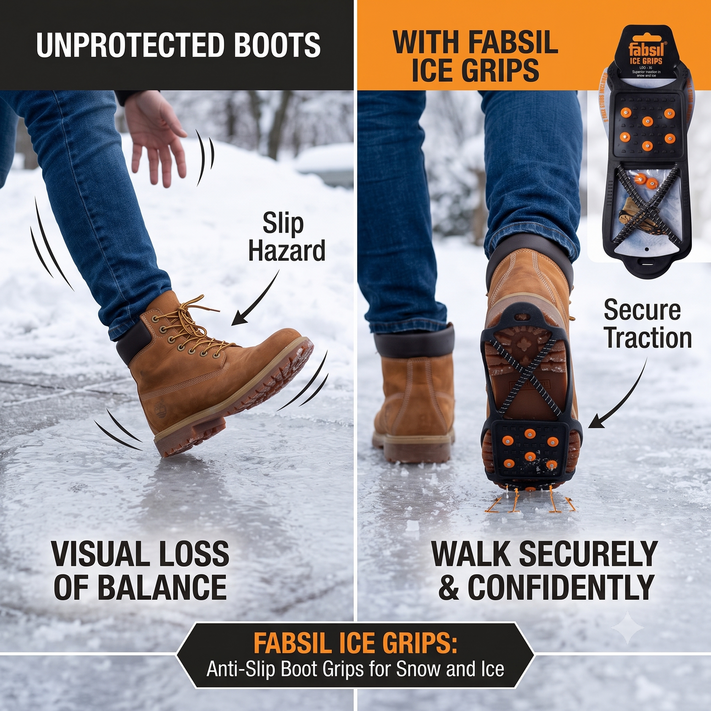 Fabsil Ice Grips Anti-Slip Boot Grips for Snow & Ice