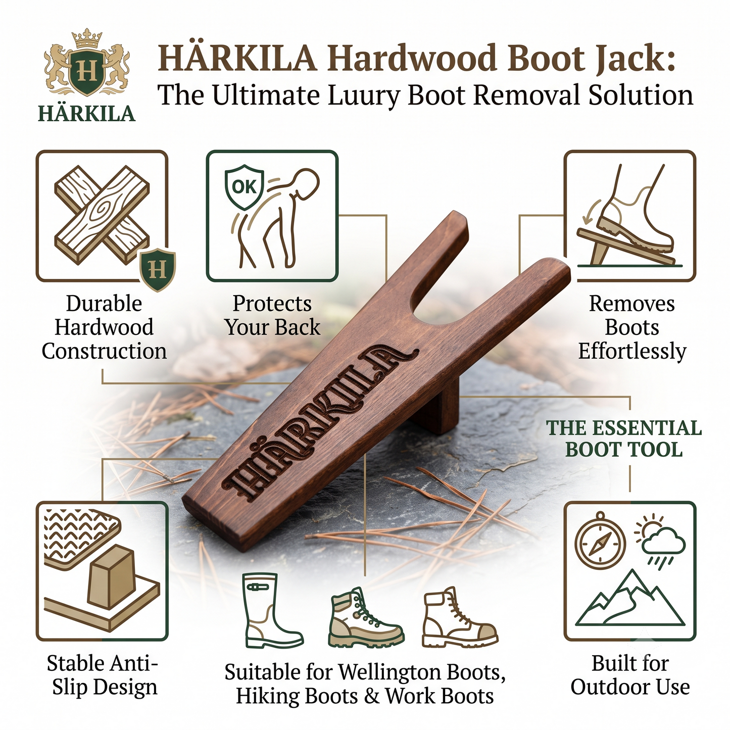 Harkila Boot Jack Dark Brown Sturdy Hardwood Boot Remover