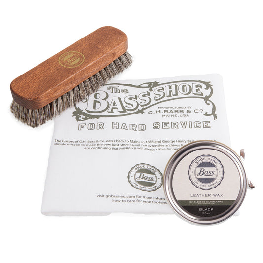 G.H. Bass Leather Wax Polish 50ml, Polishing Cloth & Buffing Brush Set