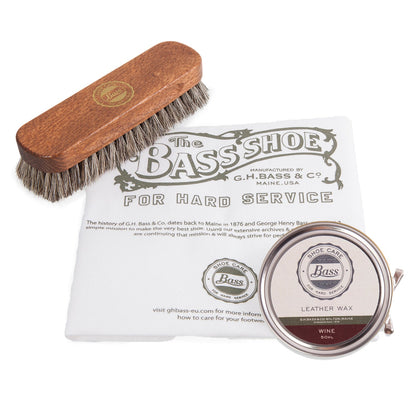 G.H. Bass Leather Wax Polish 50ml, Polishing Cloth & Buffing Brush Set