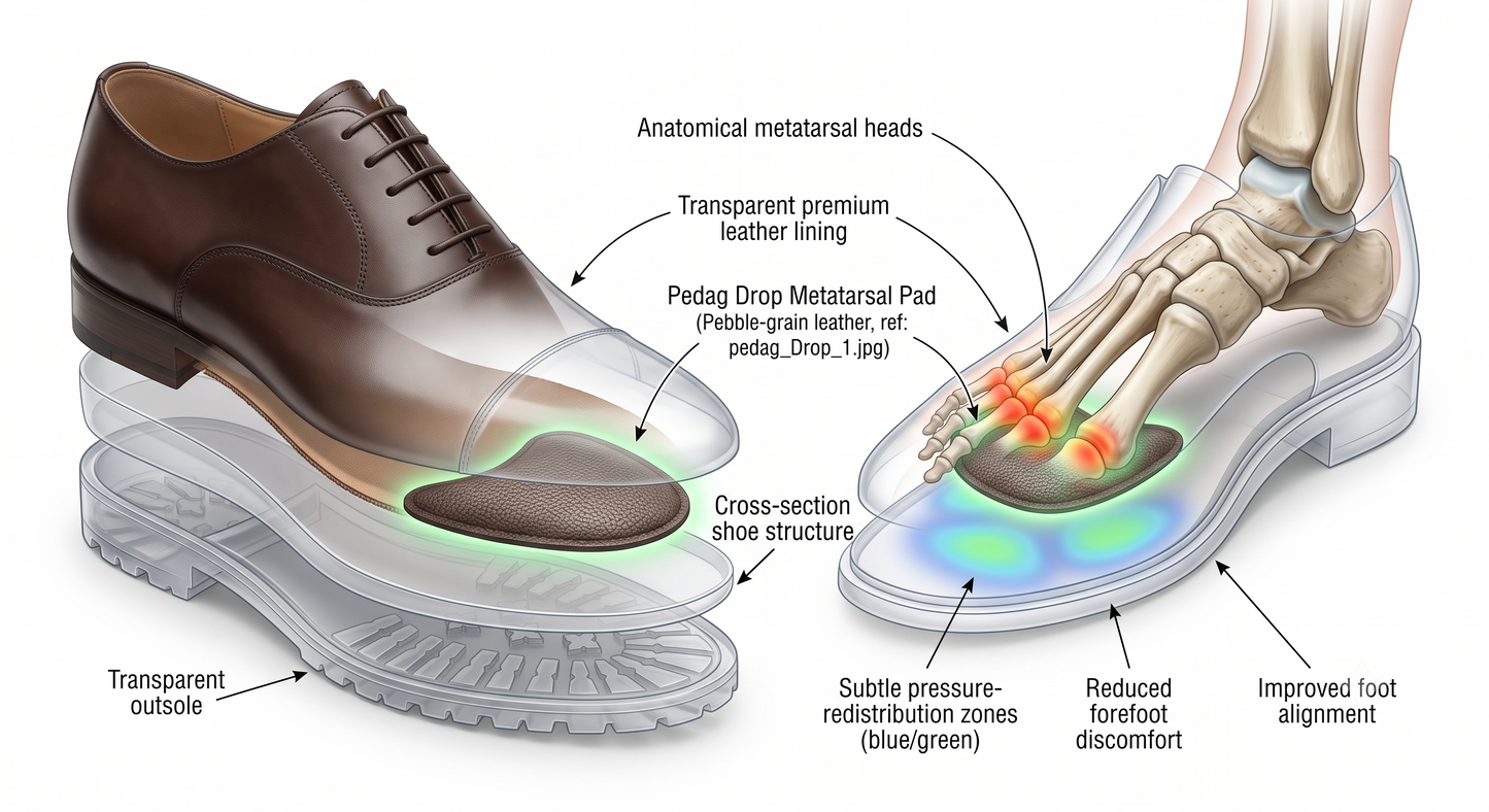 Metatarsal Pad Pedag Drop - Leather Support for Splayfoot in Shoes and Boots