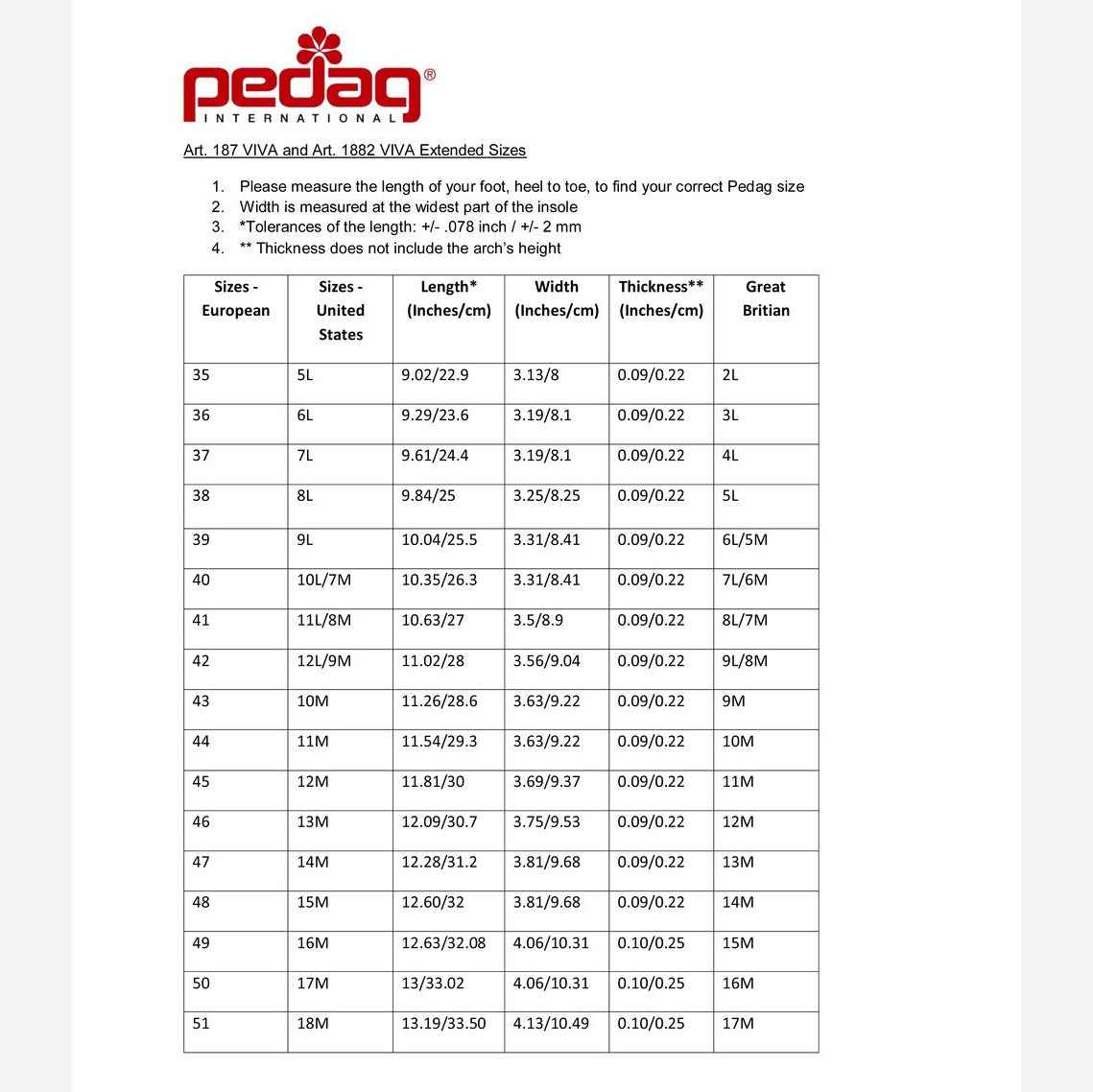 Pedag Viva Extra Thin & Lightweight Leather Orthotic Insoles