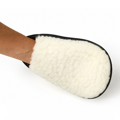 Saphir Polishing Glove Calf Leather & Lambswool Shine Mitt, Black