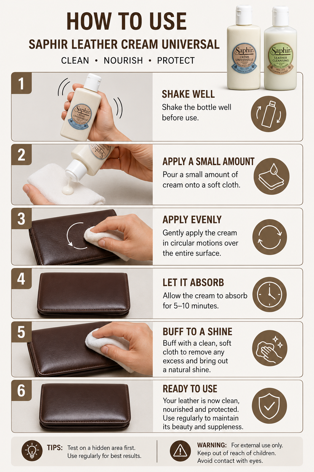 Saphir Creme Leather Balm for Ultimate Leather Care