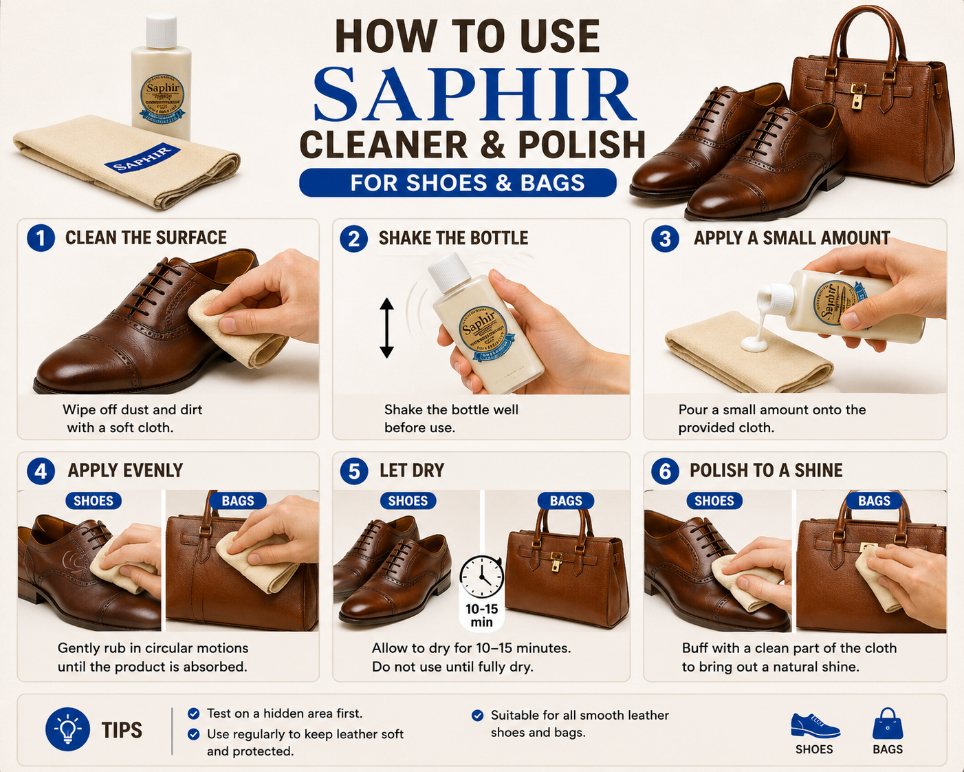 Saphir Leather Balm Polishing Cloth Set | Creme Universelle