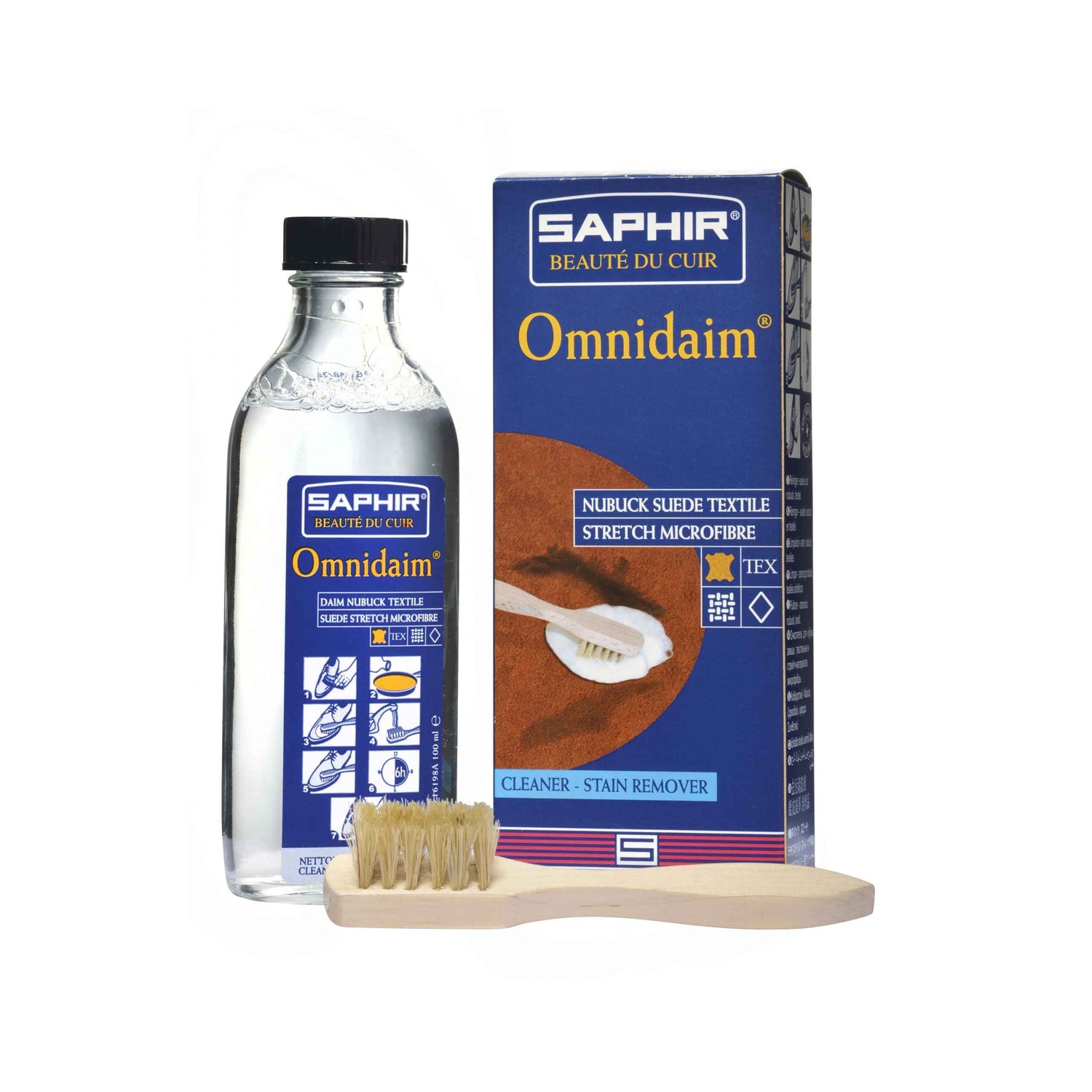 Saphir Omnidaim Suede & Nubuck Cleaner 100ml + Silk Bristle Brush