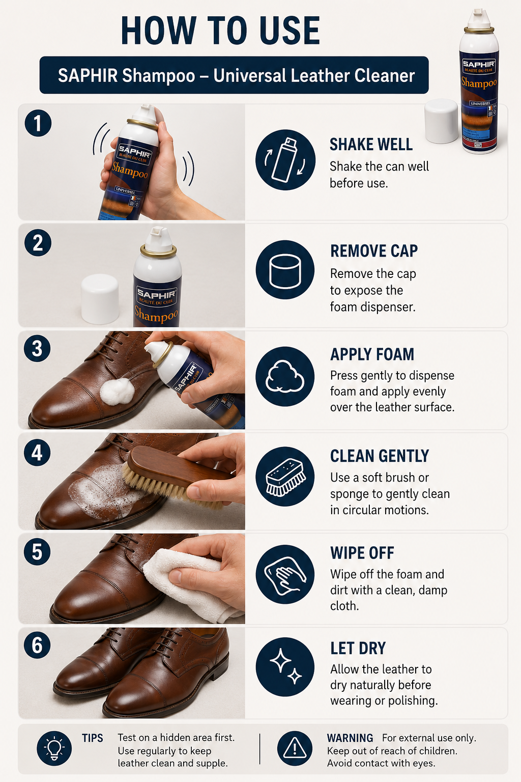 Saphir Shampoo Cleaner 150ml - Premium Care for Your Footwear