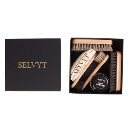 Selvyt Luxury Shoe Care Box - SET A - Brushes, Daubers, Cloth & Cream Polish 50ml