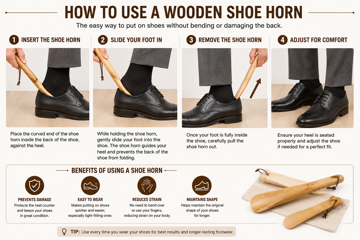 Deluxe Quality Wooden Shoe Horns Beech