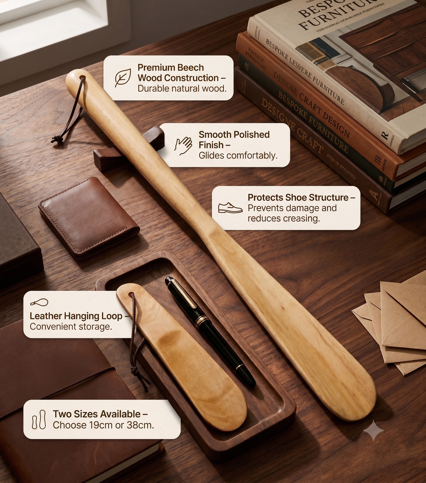Deluxe Quality Wooden Shoe Horns Beech