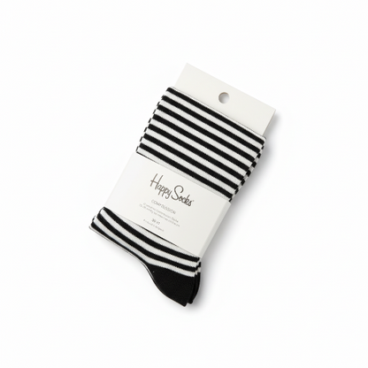 Happy Socks Stripes Black & White Compressed Crew Socks