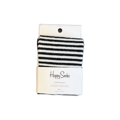 Happy Socks HAS11-9000 Stripes Black & White Compressed Crew Socks