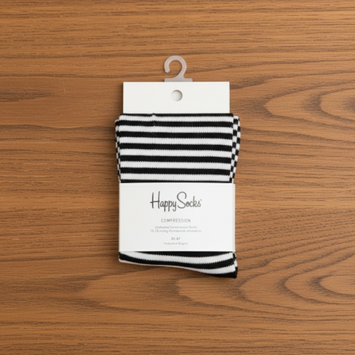 Happy Socks HAS11-9000 Stripes Black & White Compressed Crew Socks