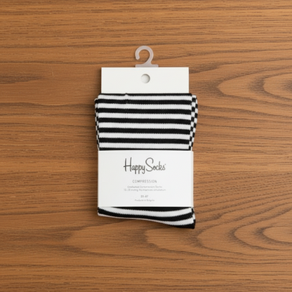 Happy Socks HAS11-9000 Stripes Black & White Compressed Crew Socks