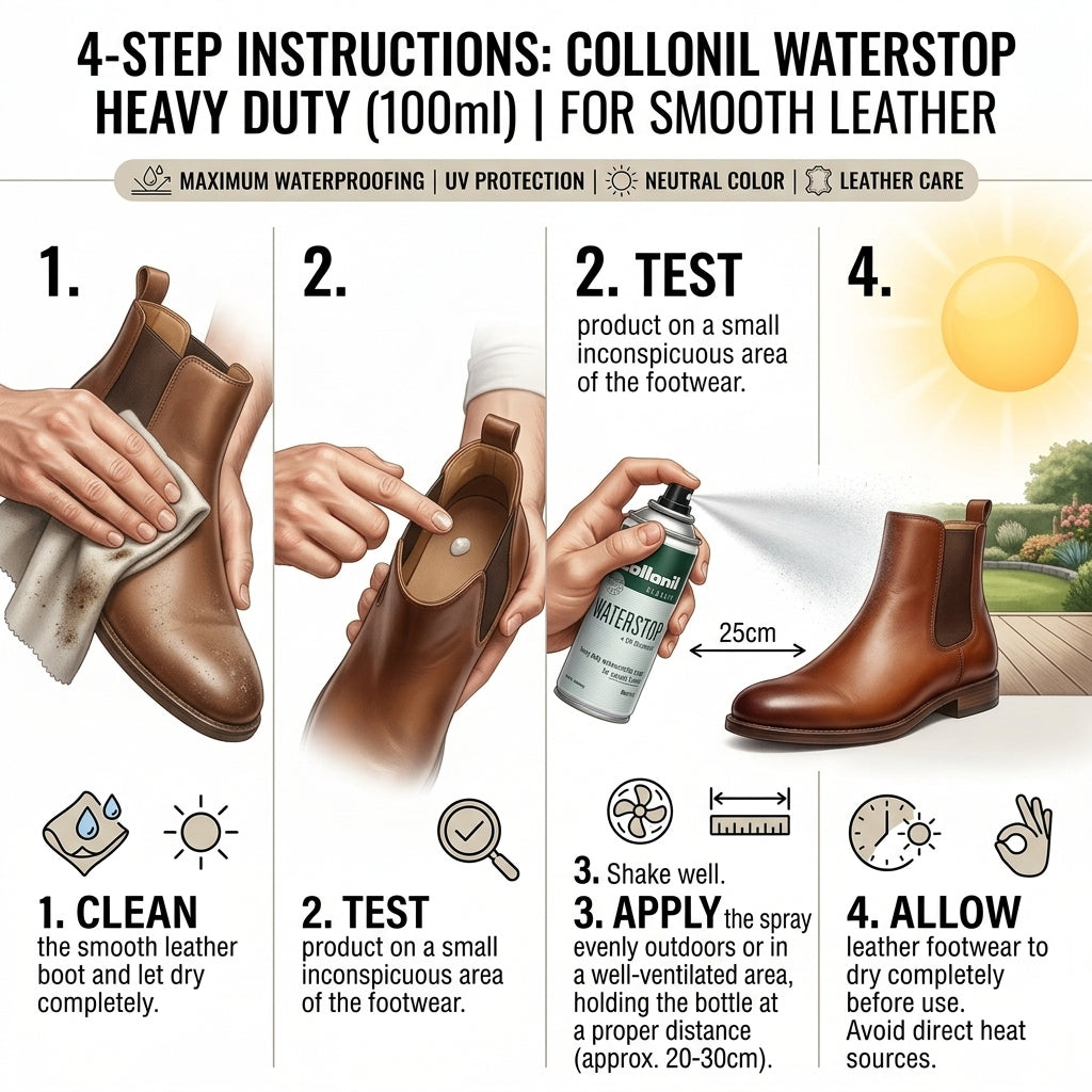 Collonil Waterstop 100ml Duty | Waterproofing Travel-Size Protection for Smooth Leather with UV Defence