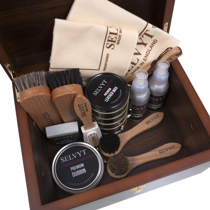 Selvyt Luxury Shoe Care Walnut Valet Gift Box Filled