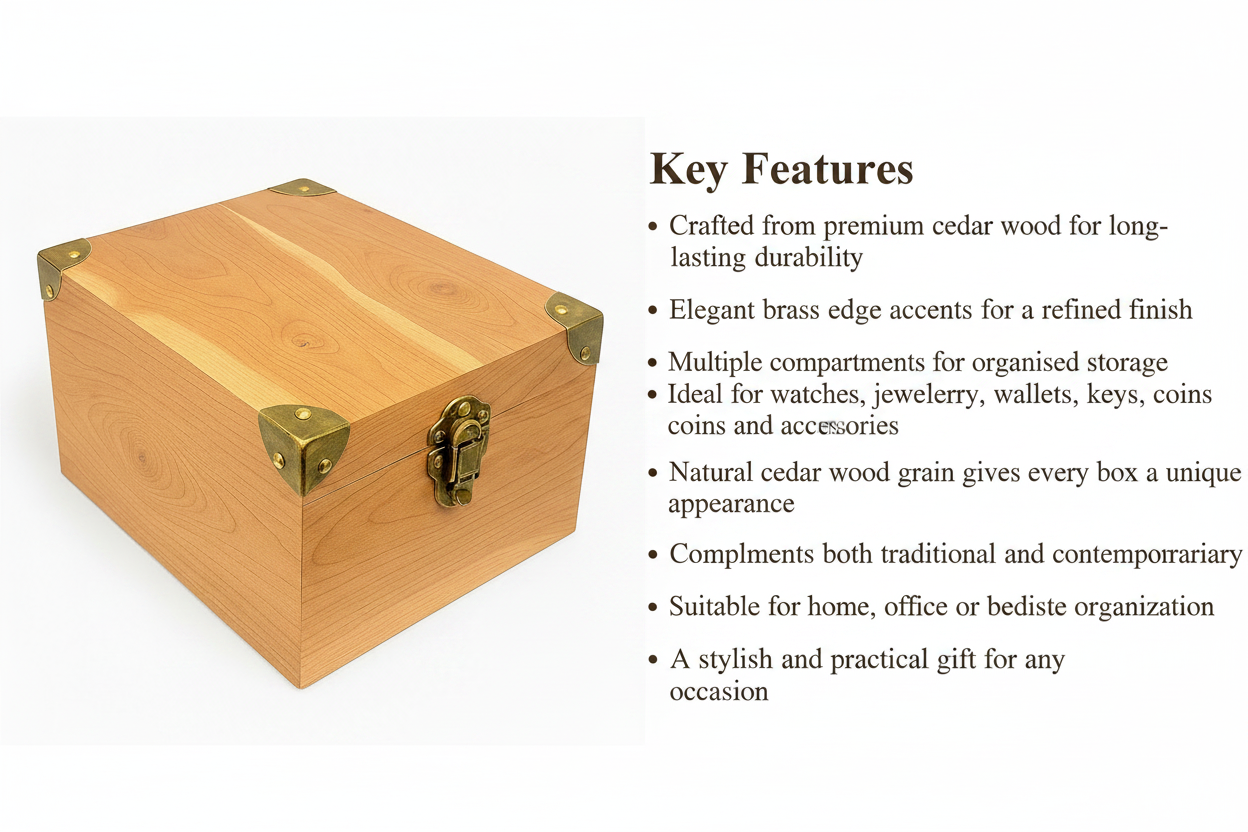Cedar Wood Valet Box with Brass Edge