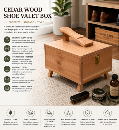 Footrest Cedar Wood Shoe Valet Box