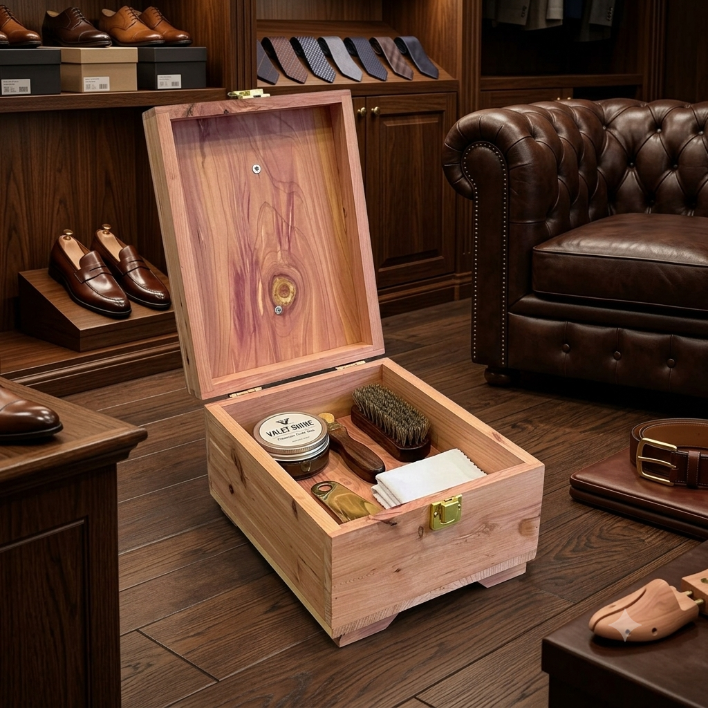 Footrest Cedar Wood Shoe Valet Box