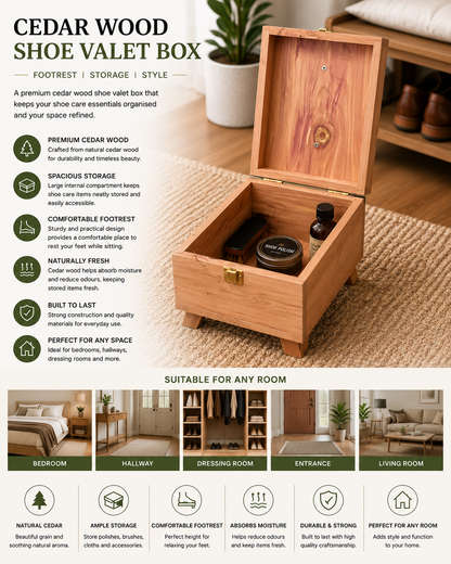 Footrest Cedar Wood Shoe Valet Box