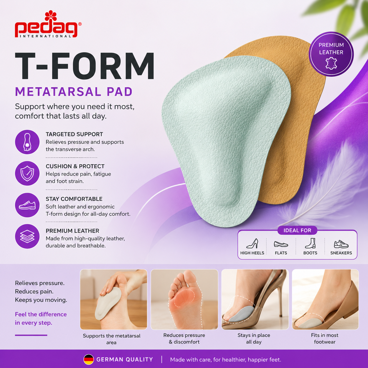 Pedag T-Form Metatarsal Pad Supports Cushions for Arch Relief